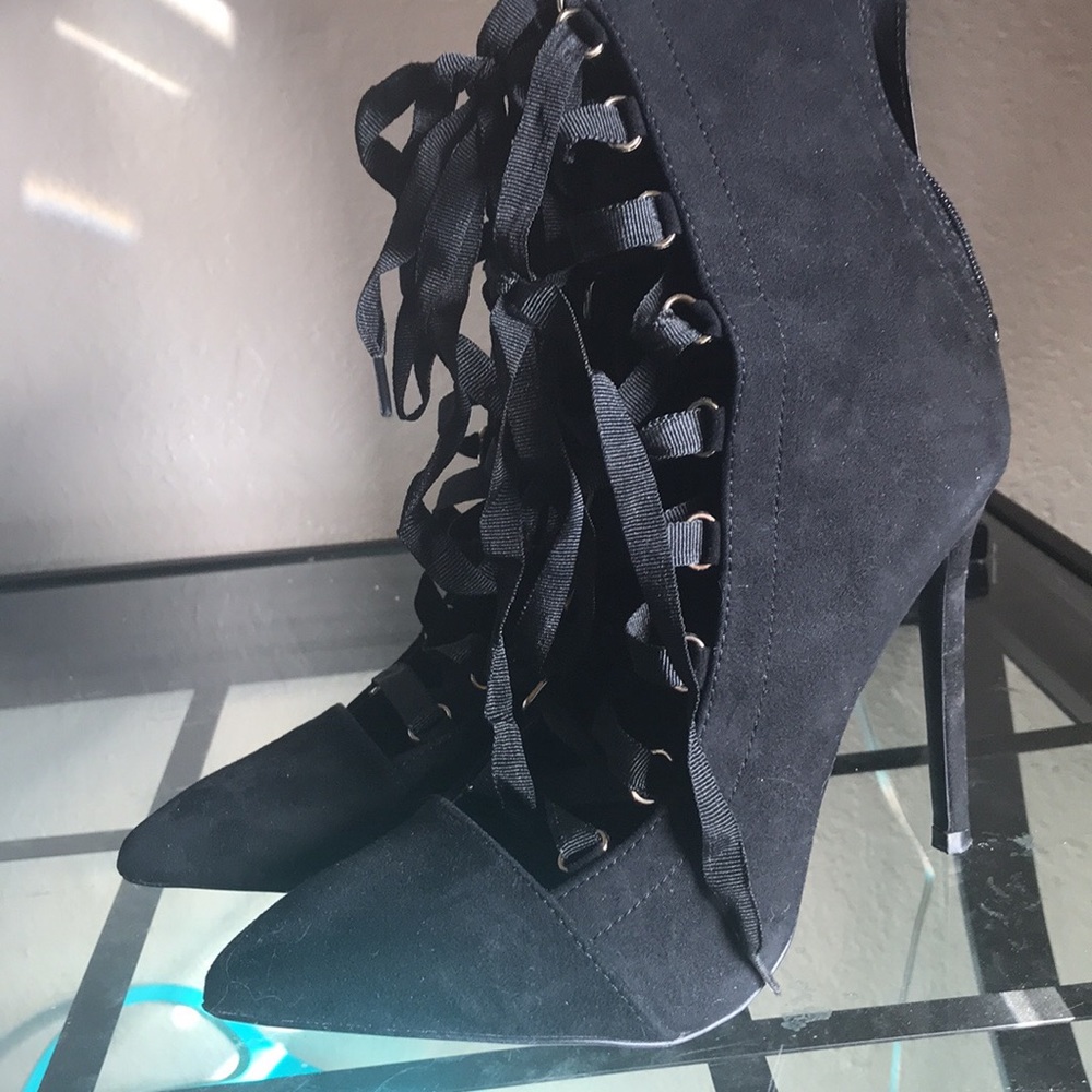 Black Lace-Up Charlotte Russe High Heeled Boots